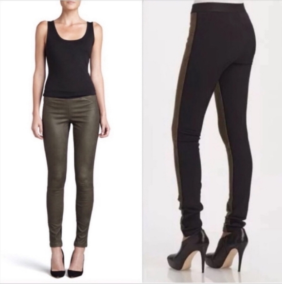 Theory 'Cullen' Lamb Leather and Twill Knit Pants Women's Size 10 Suede Leggings - Picture 1 of 12